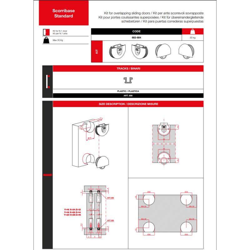 Scorribase Standard Accessori per Anta 30 kg Nichelato versione 682-684