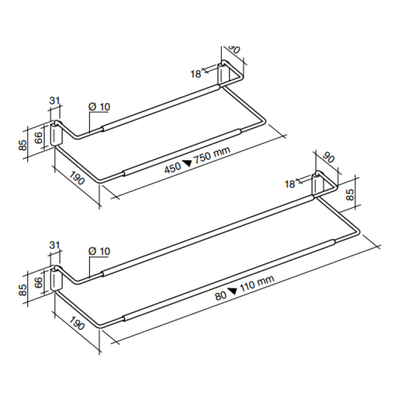 Portascarpe allungabile cm.45/75 o 80/110, con fissaggio in nylon. ART. M750